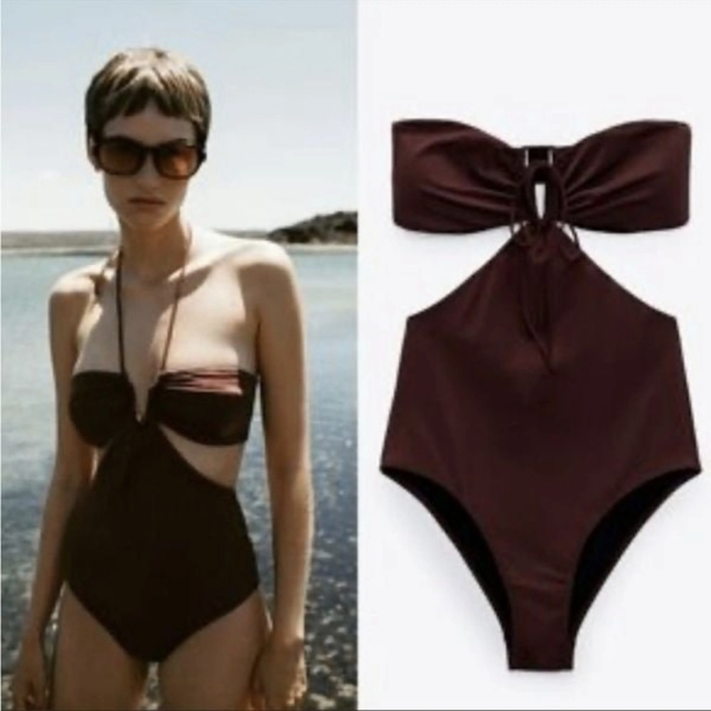 Zara brown one piece swimsuit,New, Small